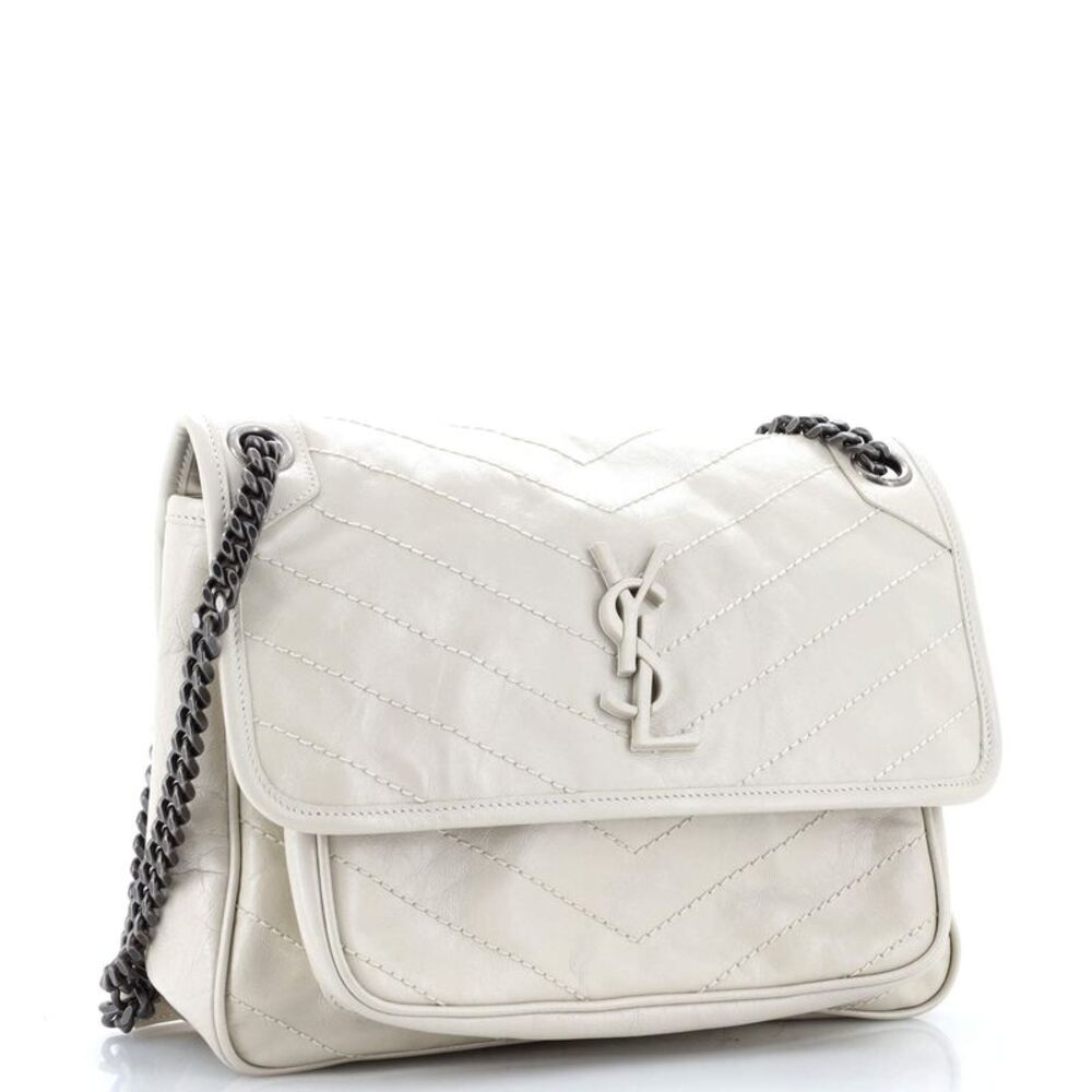 Saint Laurent Niki Chain Flap Bag Matelasse Chevron Leather Medium Neutral - Picture 2 of 6
